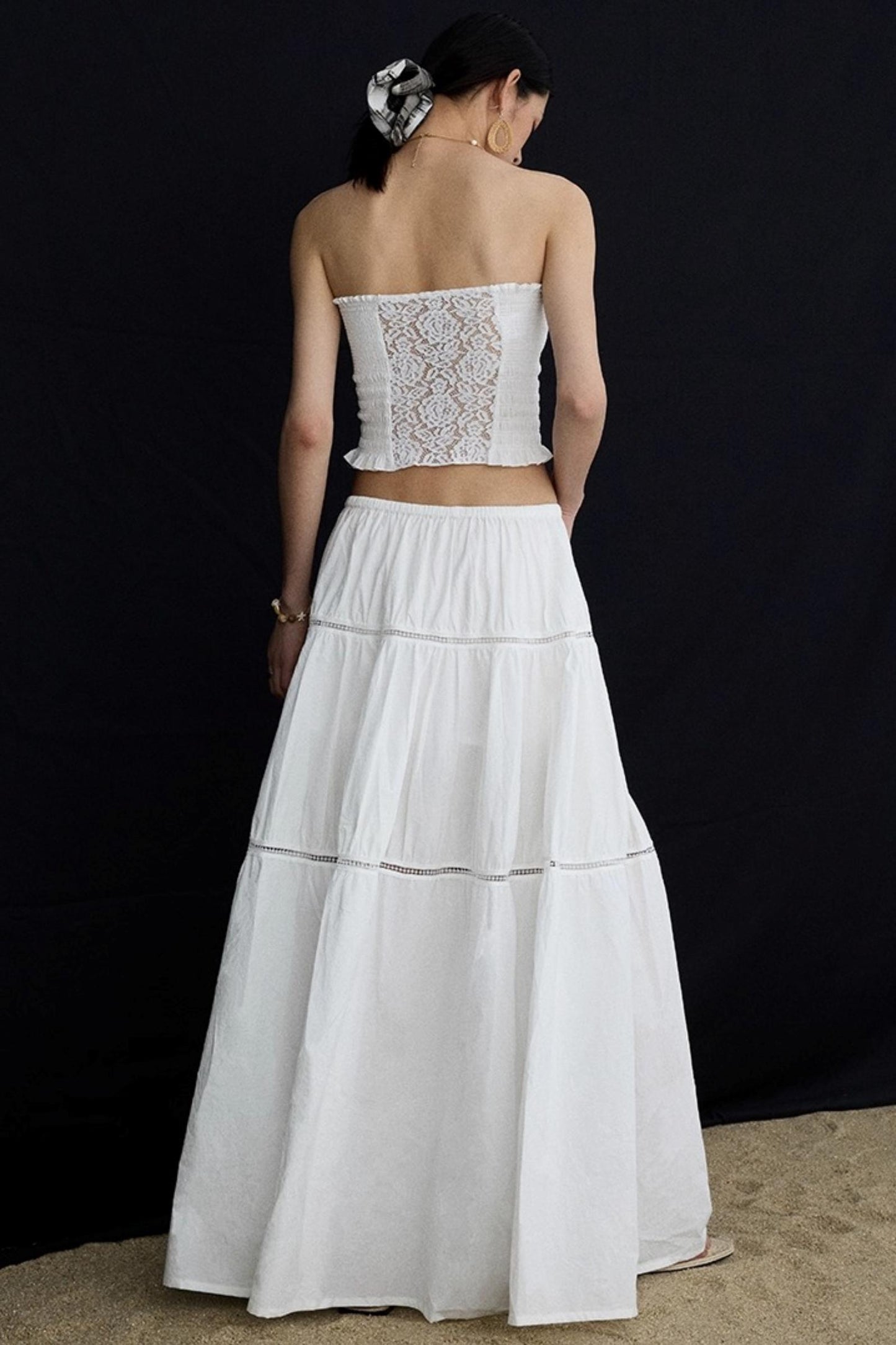 Elasticated White Long Skirt