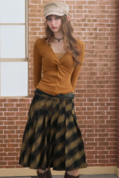 Classic Vintage Plaid Midi Skirt