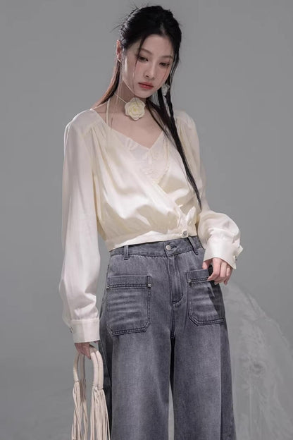 Embroidered Apricot Halter Top Set