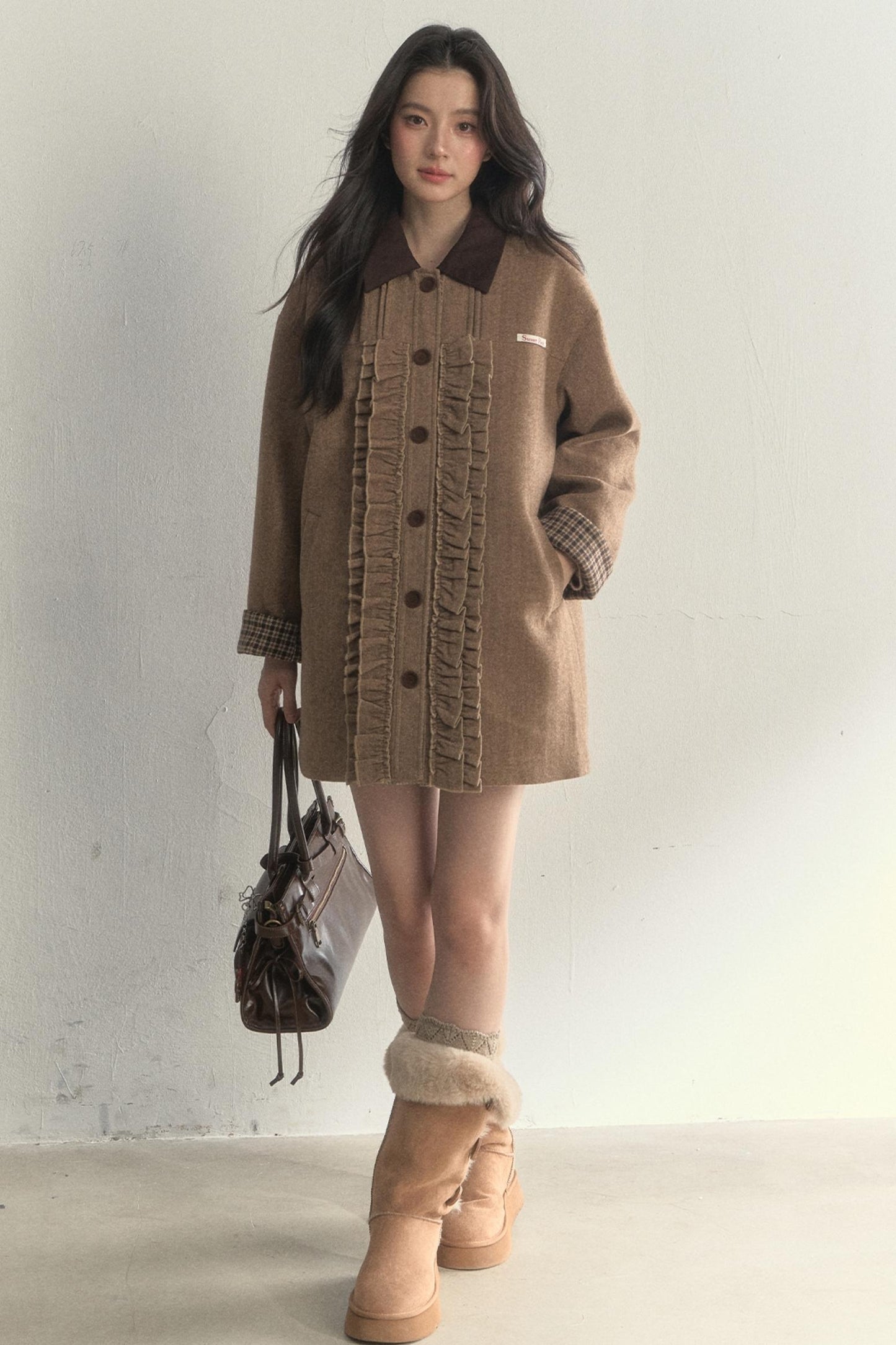 Vintage Khaki Houndstooth Wool Coat