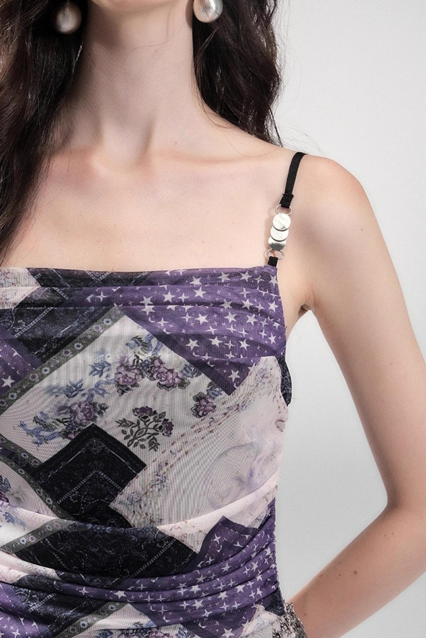 Vintage Collage Mesh Slip Dress