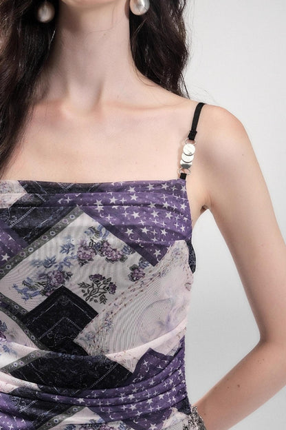 Vintage Collage Mesh Slip Dress