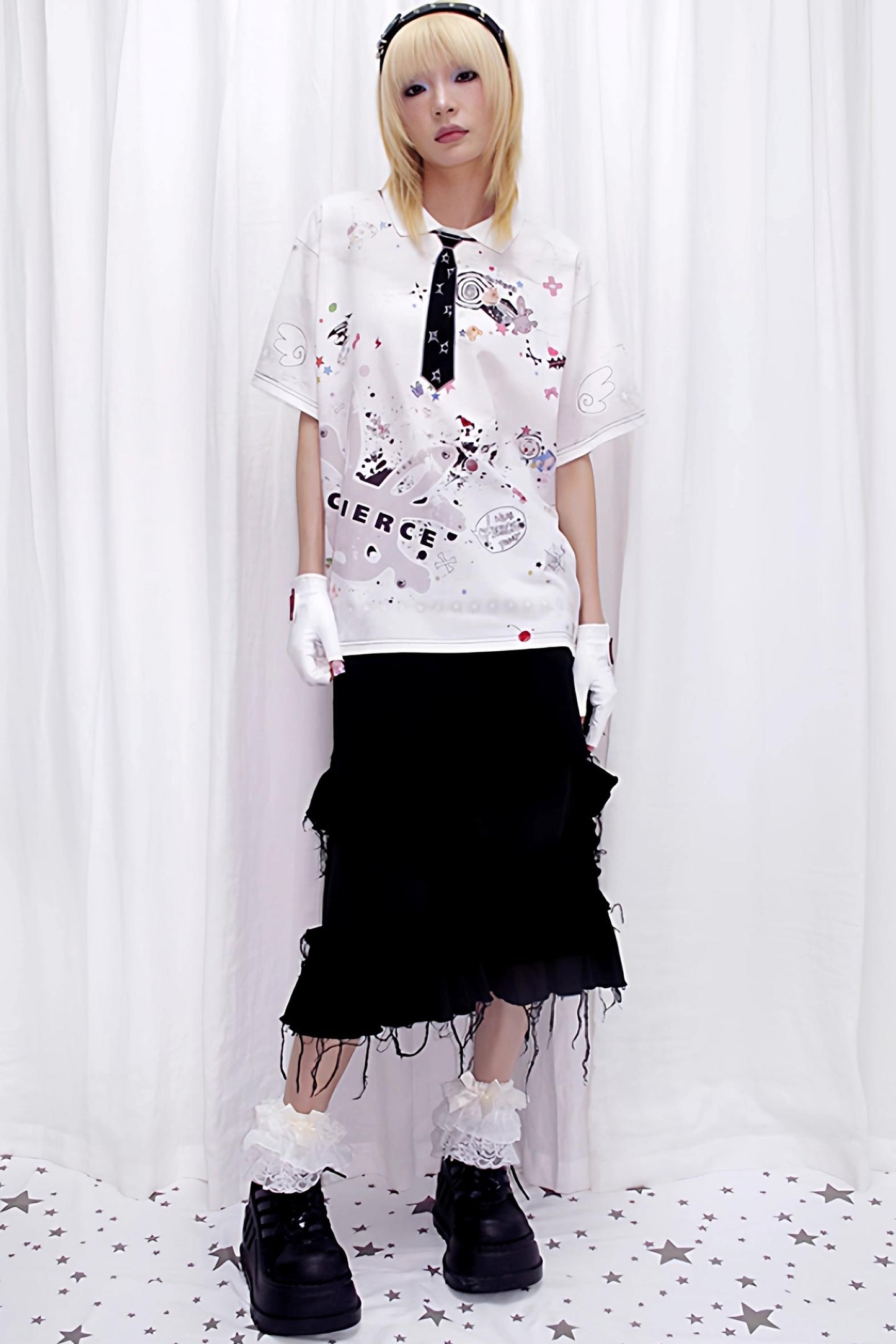 Tattered Black Denim Skirt