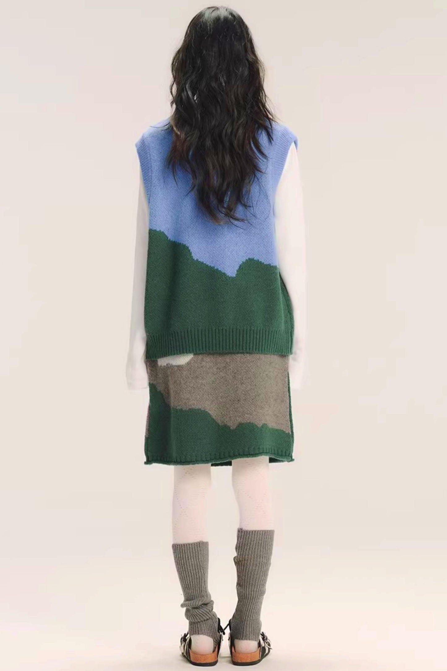 Color-Block Wool Knitted Skirt
