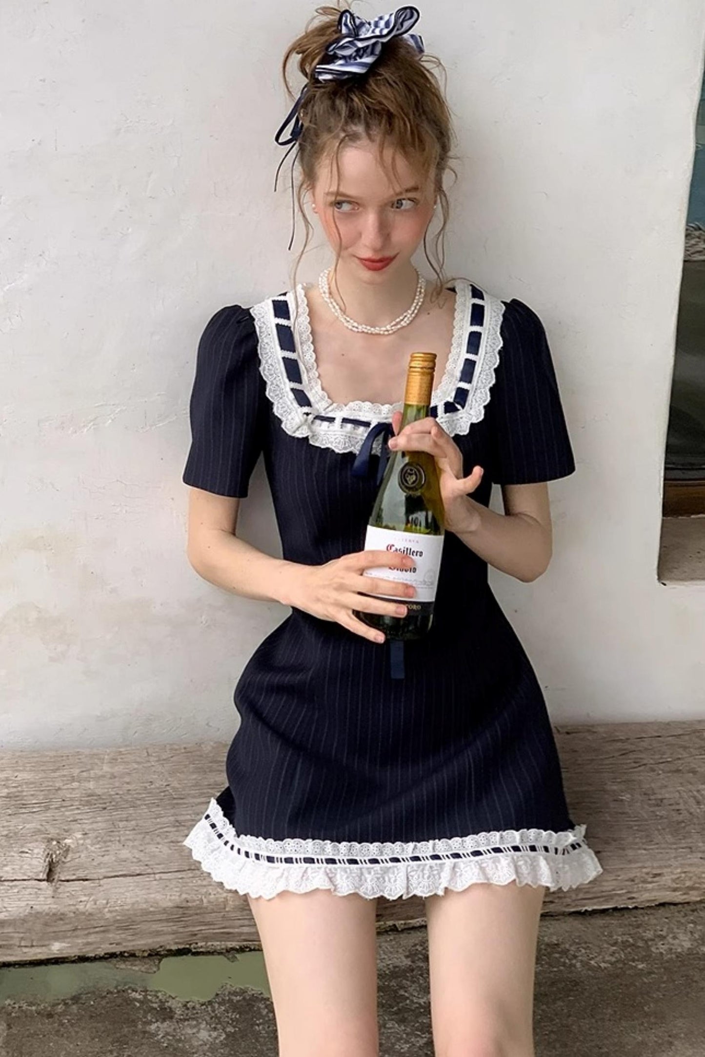 Striped Lace A-line Dress