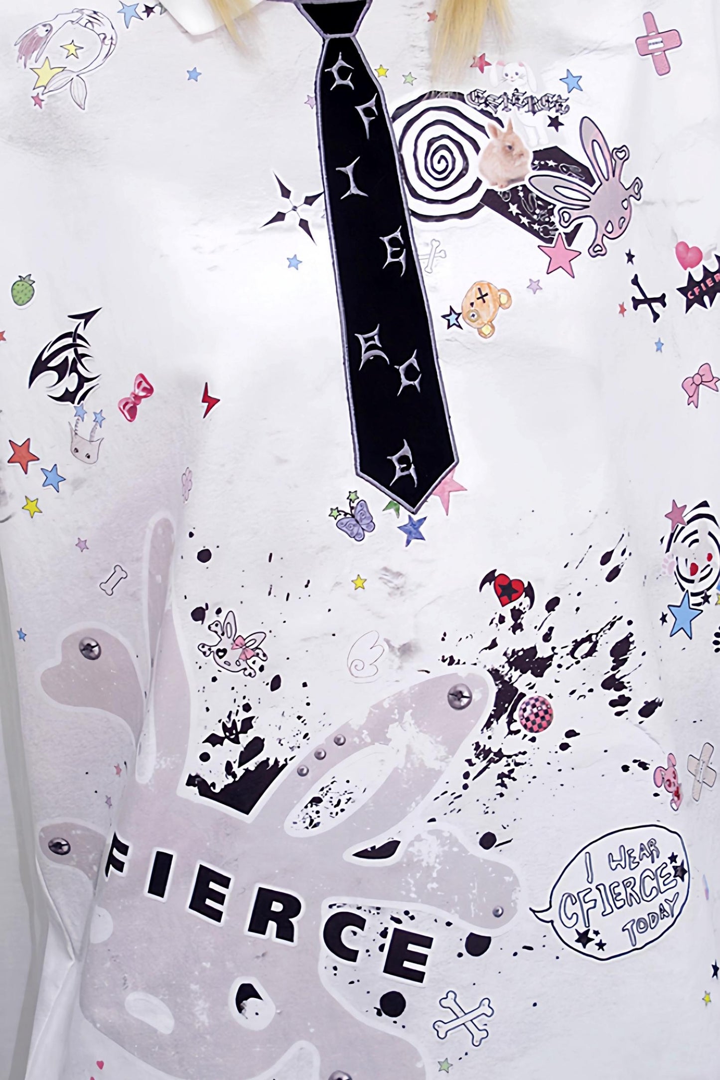 Sticker Print Embroidered Tie Polo Shirt