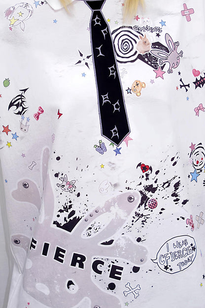 Sticker Print Embroidered Tie Polo Shirt