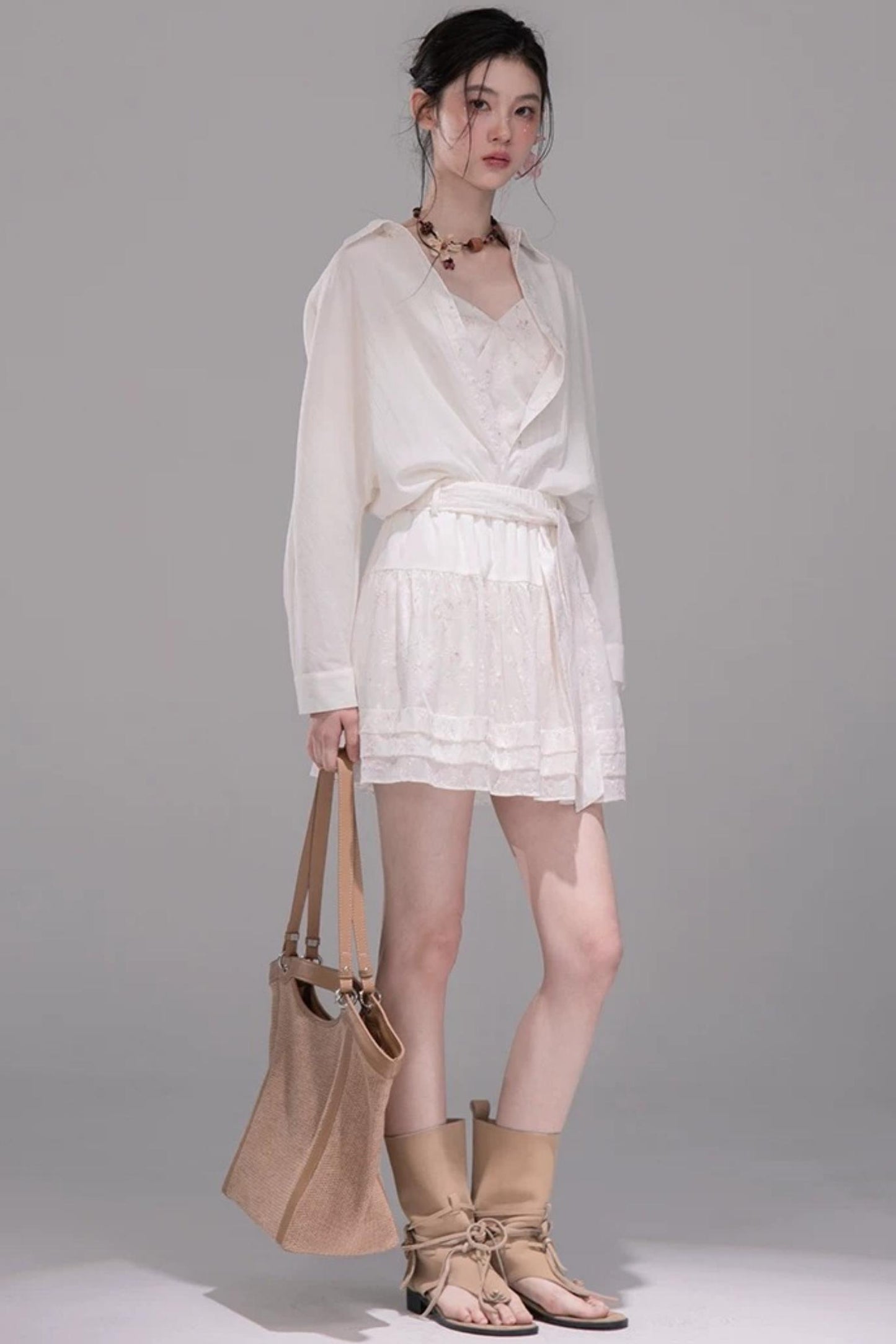 Lyocell Embroidered Batwing Blouse Set-Up