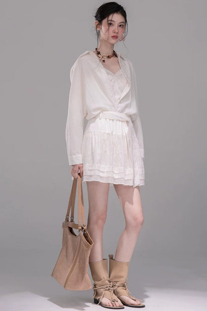 Lyocell Embroidered Batwing Blouse Set-Up