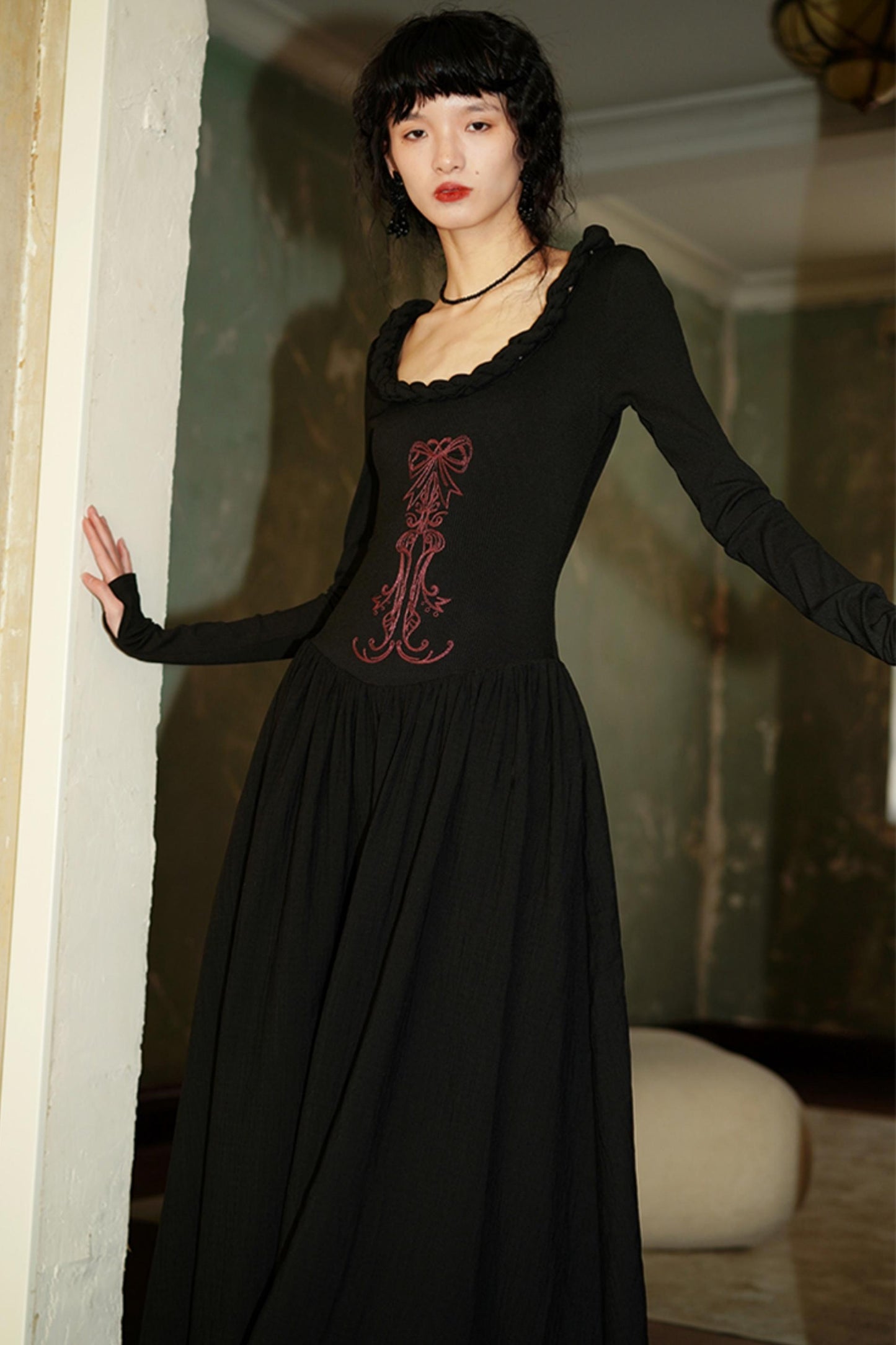 Chinese Embroidery Long Sleeve Dress