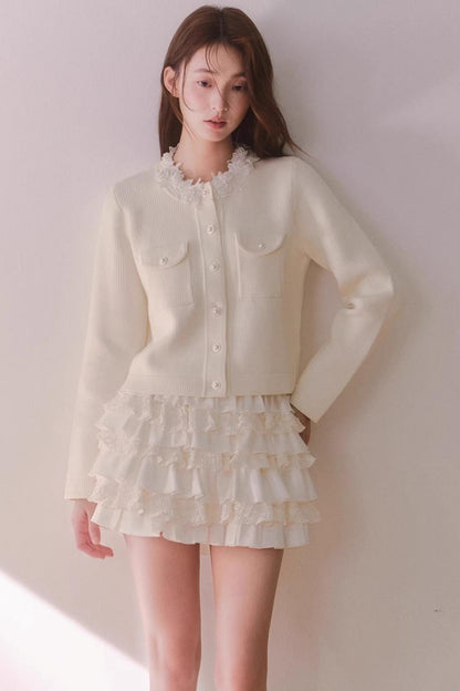 Off-White Satin Lace Skirt
