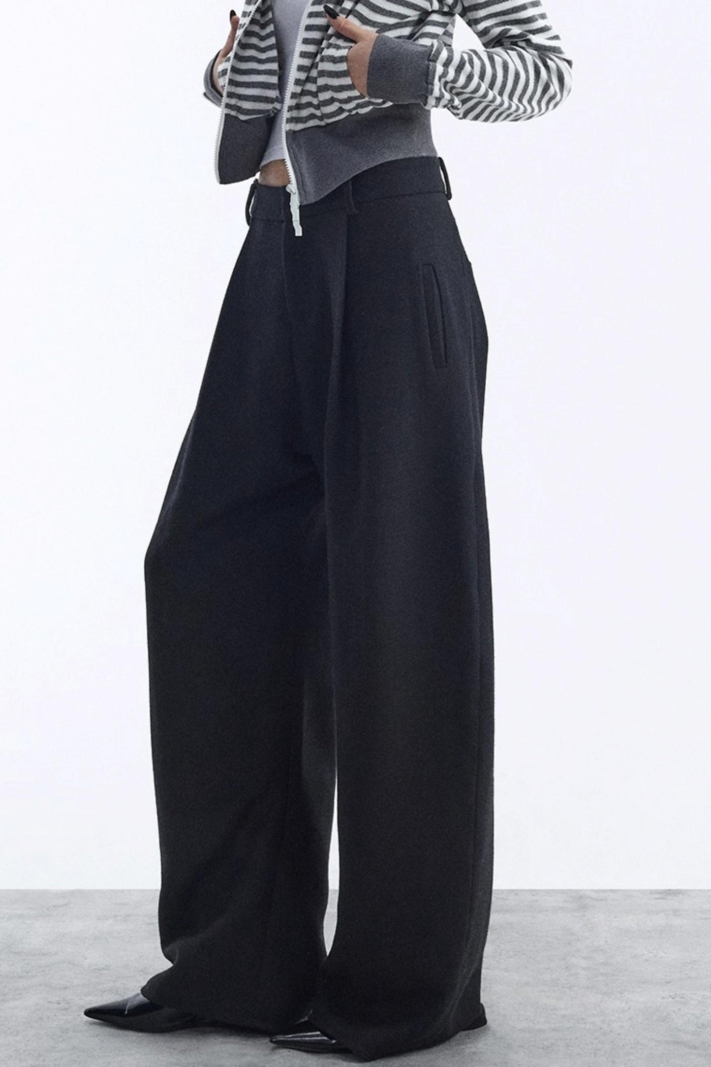 Black Wool Scimitar Trousers