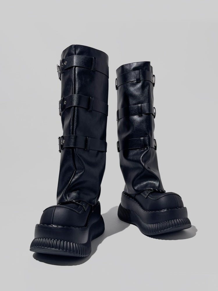 Punk Style Triple Belt Volume Platform Boots