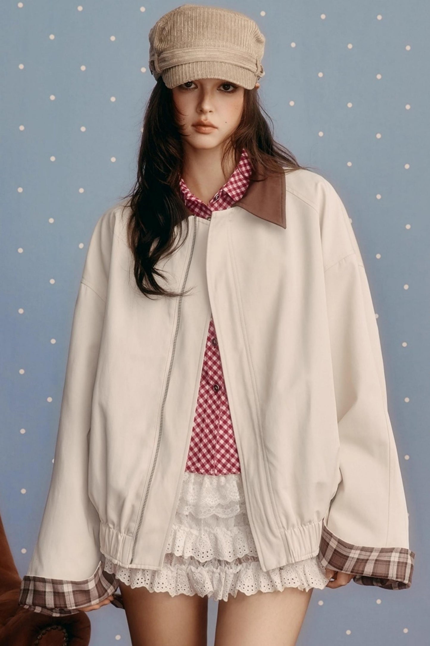 Retro Preppy Contrast Lapel Short Coat