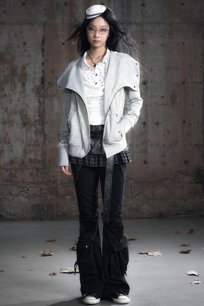 Deconstructed Lapel Sweatshirt Jacket