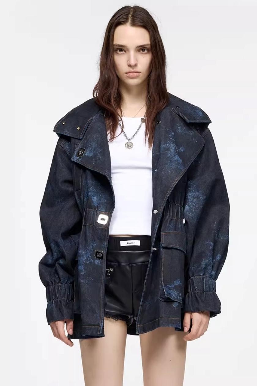 Tie-Dye Stand-Up Collar Jacket