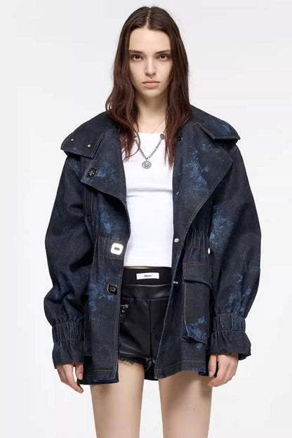 Tie-Dye Stand-Up Collar Jacket