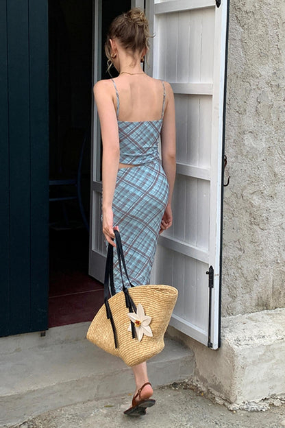 Vintage Checked Camisole Maxi Skirt Set-Up