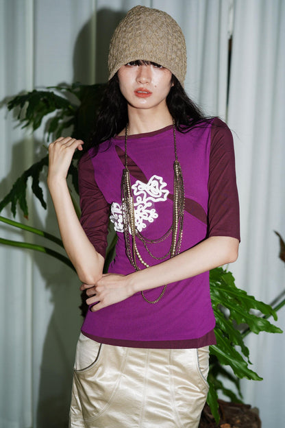 Jacquard Color-Blocked Slim-Fit Top