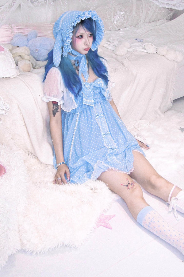 Polka Dot Chiffon Bow Dress Jacket Set-Up