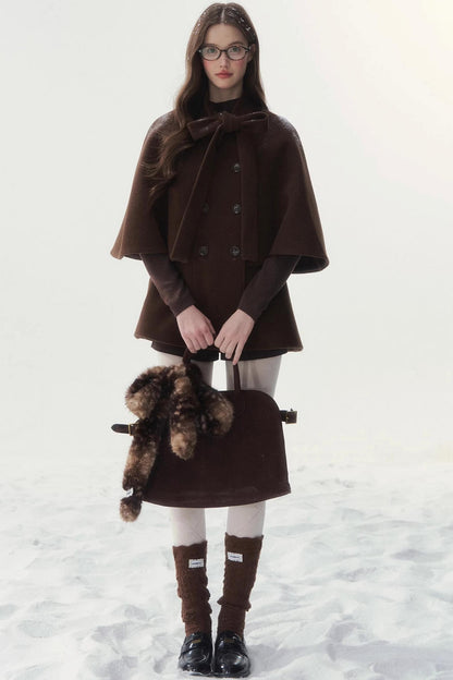 Double-Breasted Cocoa Cape Coat