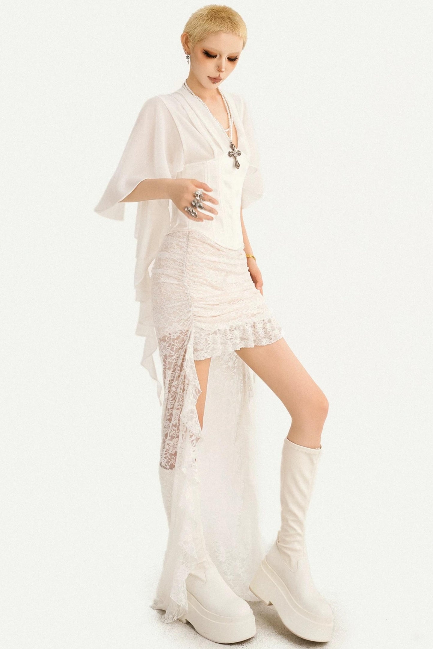 Irregular Lace Ribbon Skirt