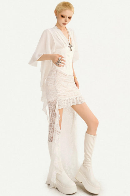 Irregular Lace Ribbon Skirt