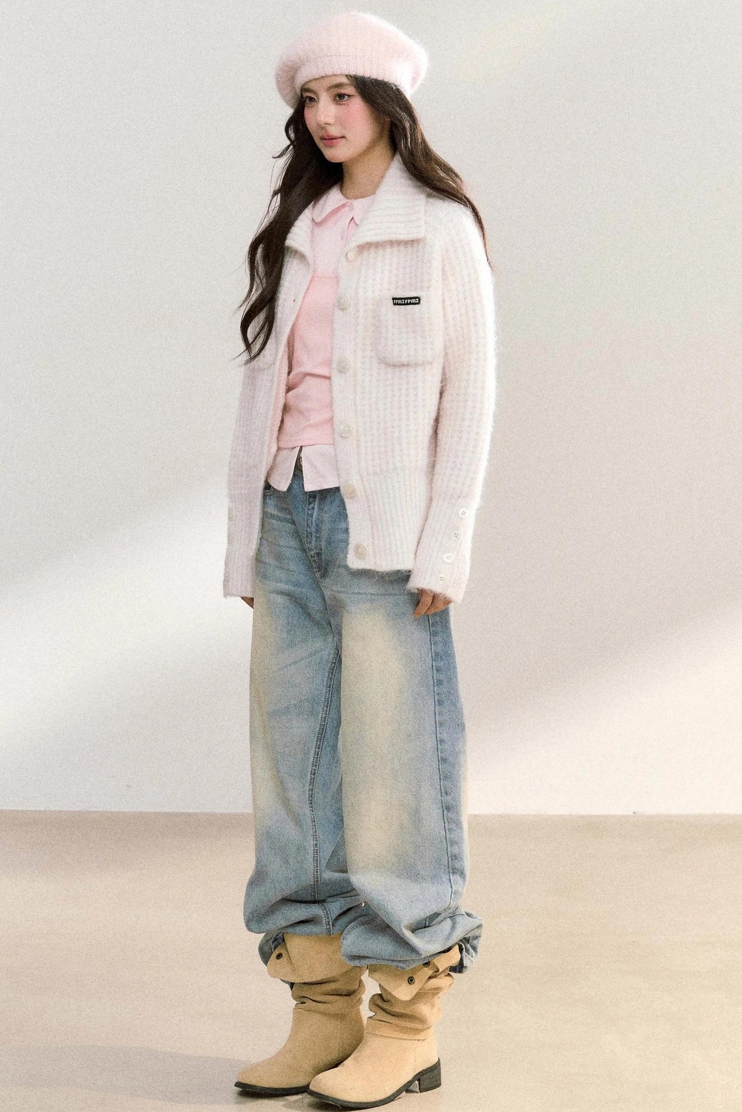 Double Pocket Button-Up Knit Jacket