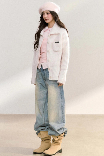 Double Pocket Button-Up Knit Jacket