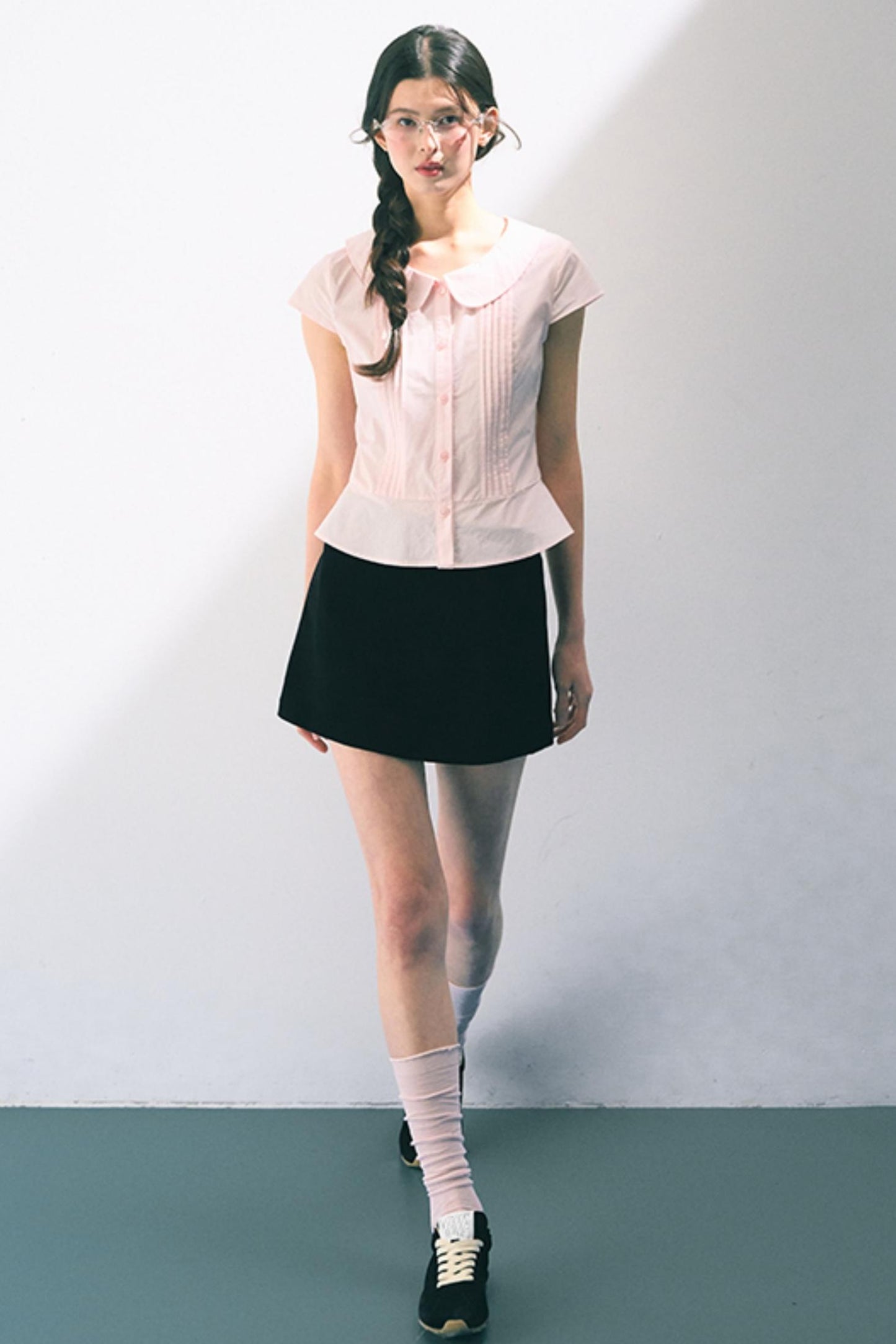 Navy Embroidered A-Line Skirt