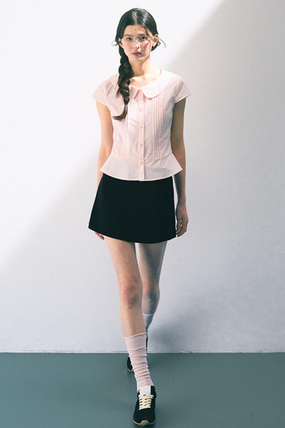 Navy Embroidered A-Line Skirt