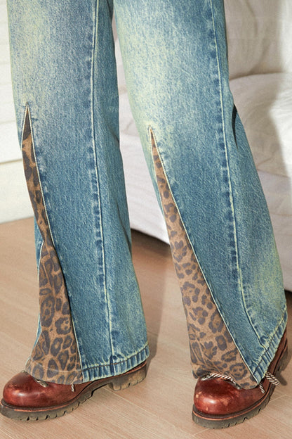 Leopard Stitch Flare Jeans