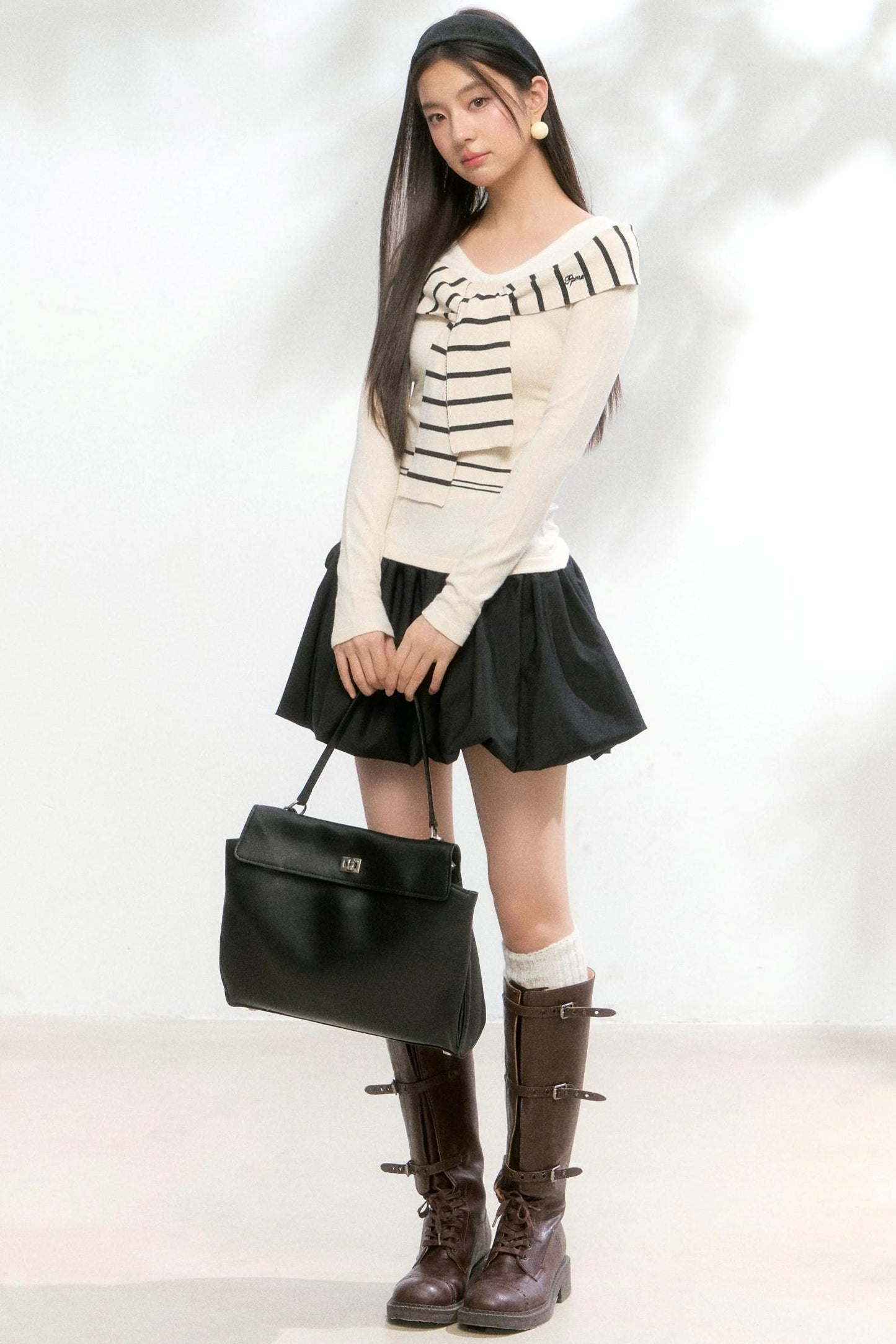 Striped Autumn Knitwear Top Set-Up