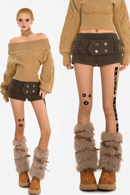 Retro Winter Waist-Cinching Shorts