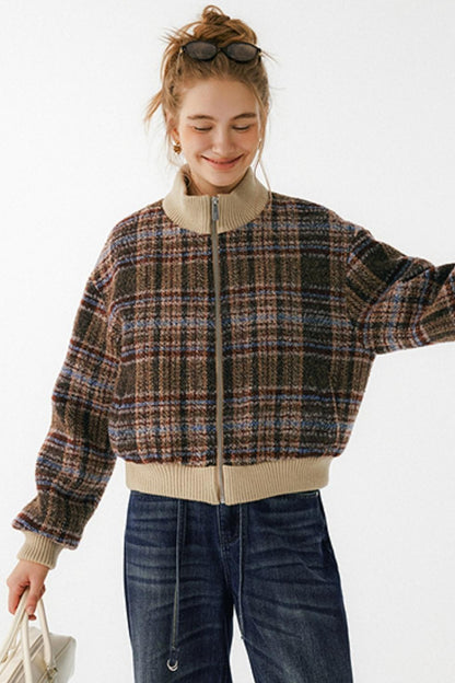 American Retro Plaid Wool Coat