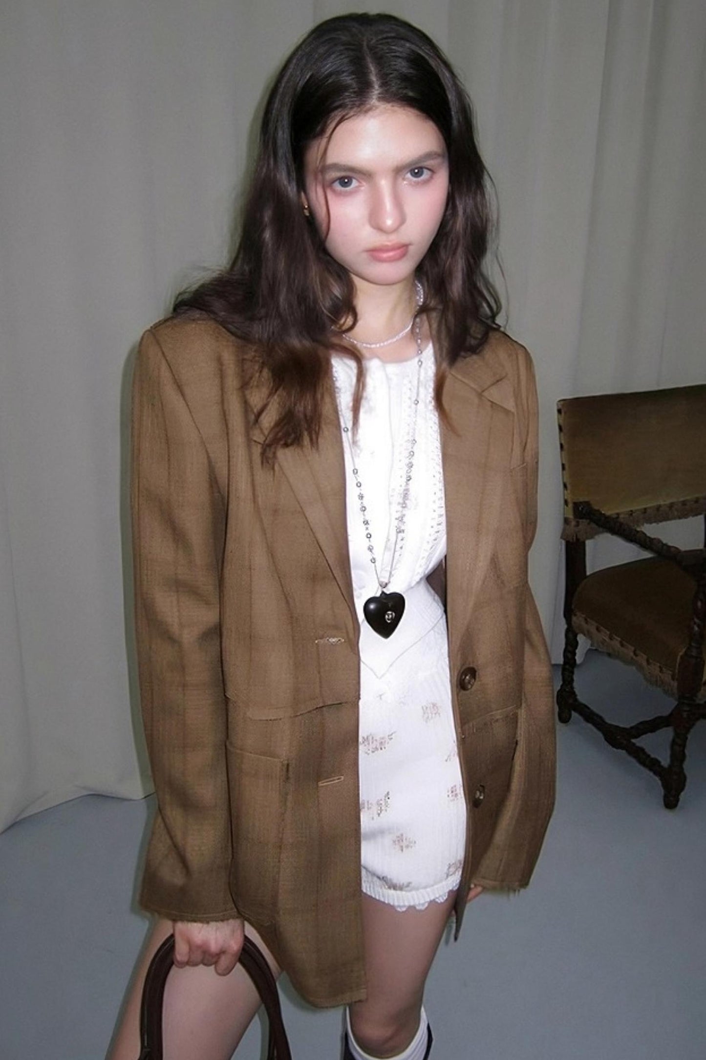 Brown Check Raw Edge Blazer