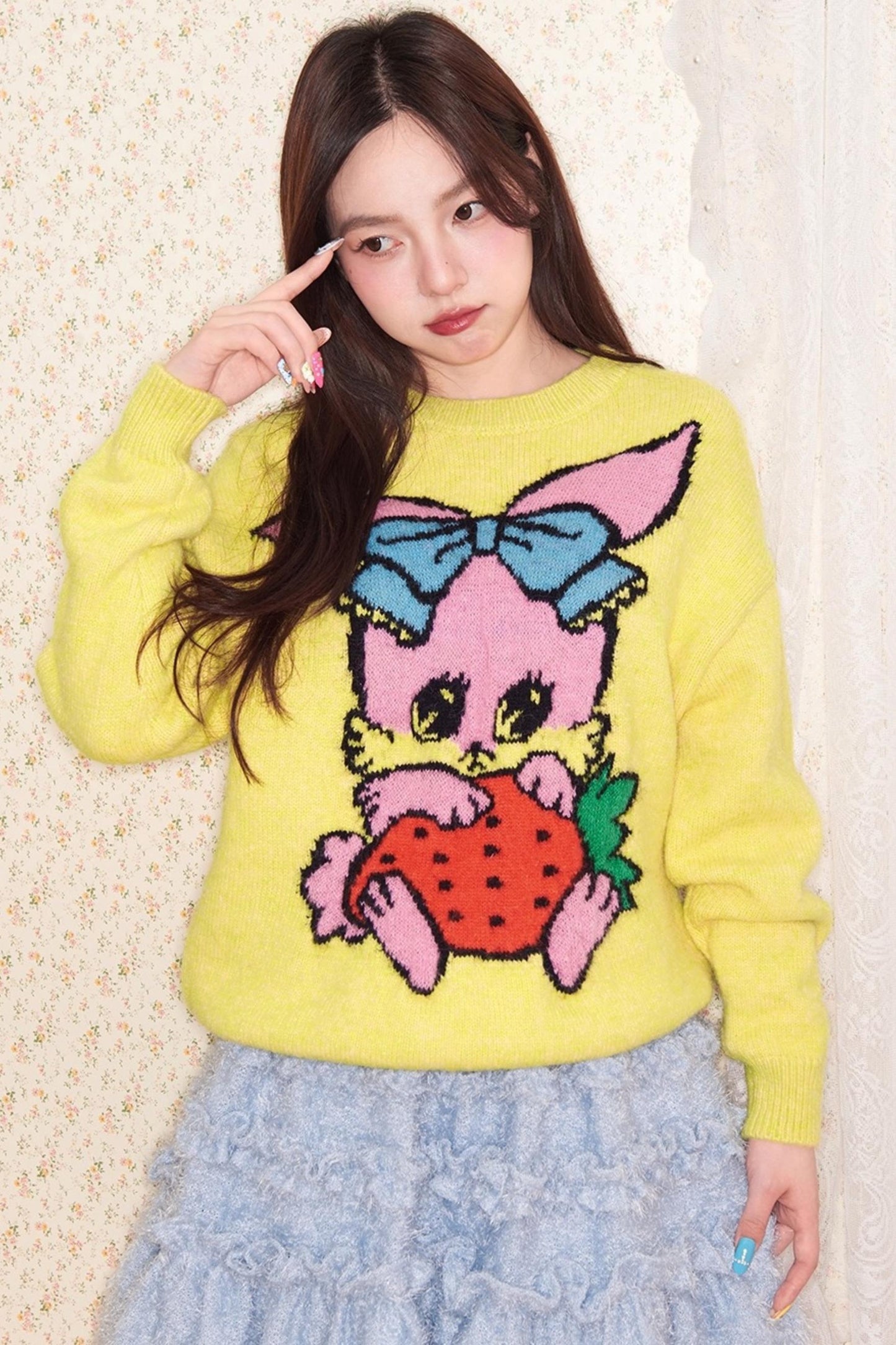 Peach Heart Animal Sweater