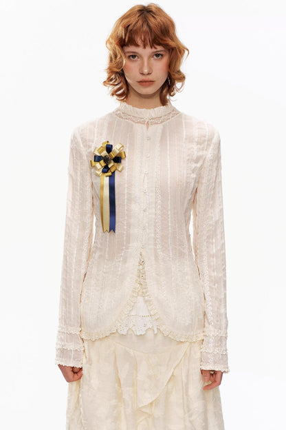 Retro Beige Lace Cardigan Top