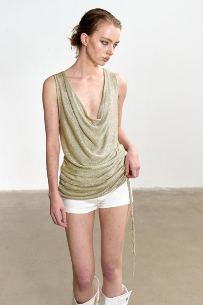 Gold Pleated Sleeveless Top