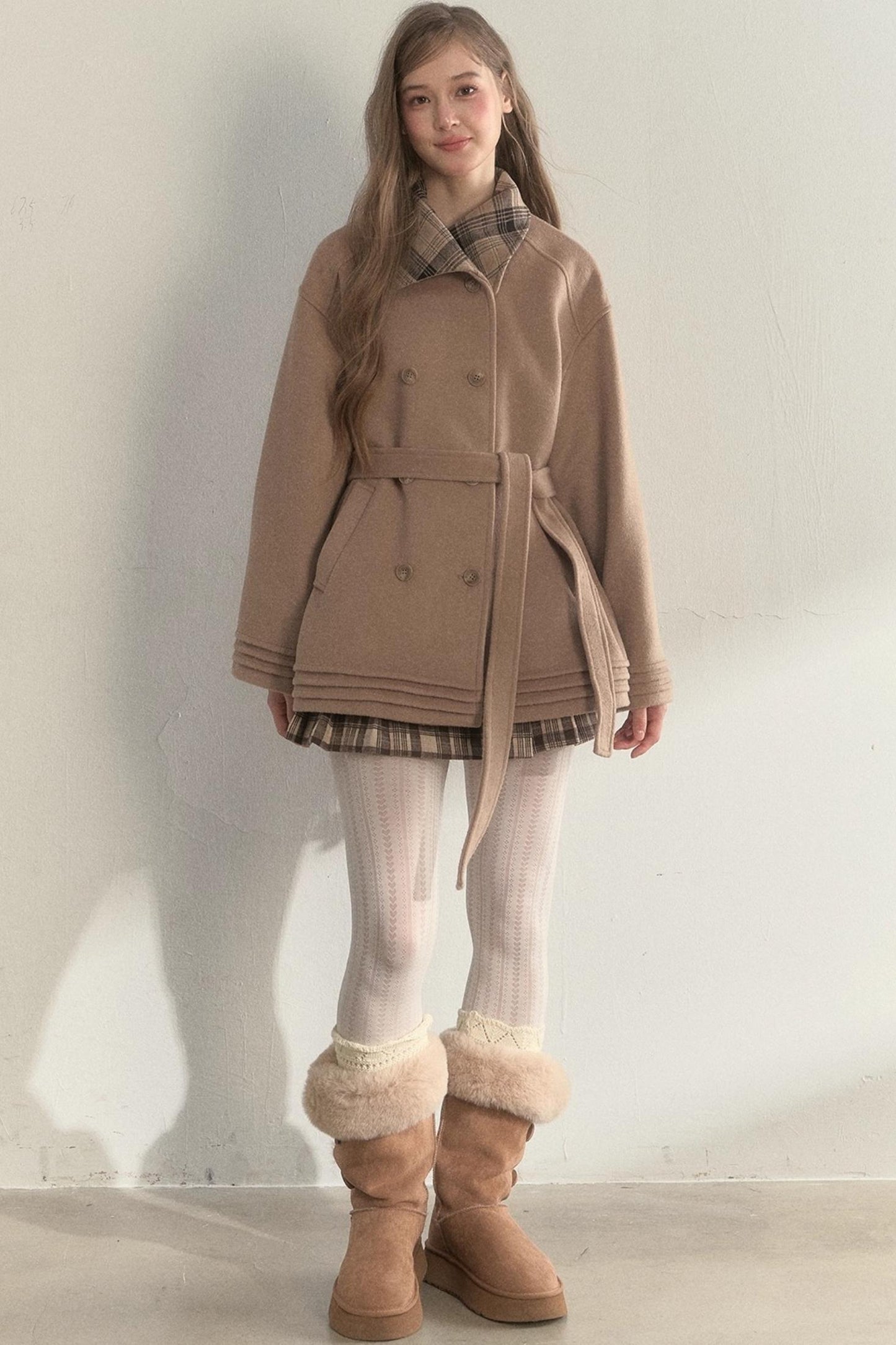 Plaid Double-Breasted Wool Coat