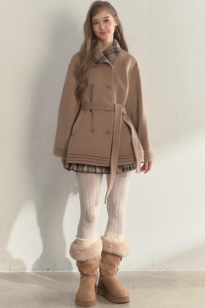 Plaid Double-Breasted Wool Coat