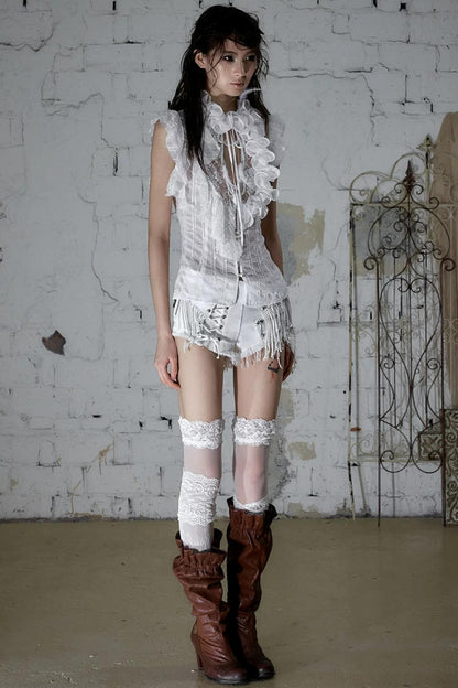 Punk Chain Leather Denim Shorts