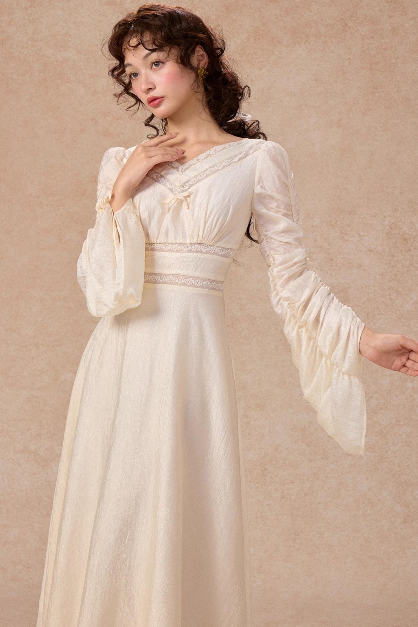 French court style V-Neck Satin Dress