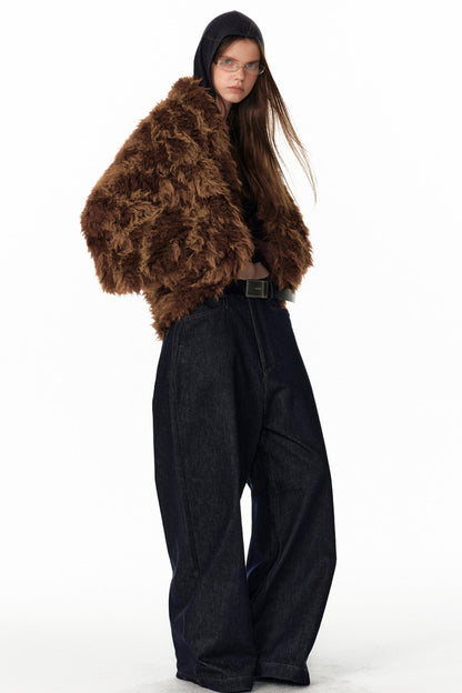 Floral Silhouette Faux Fur Coat