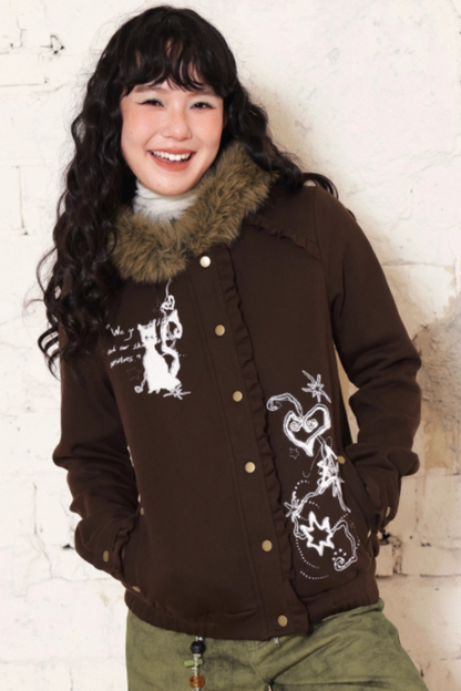 Dark Brown Hooded Jacket Skirt Set-Up