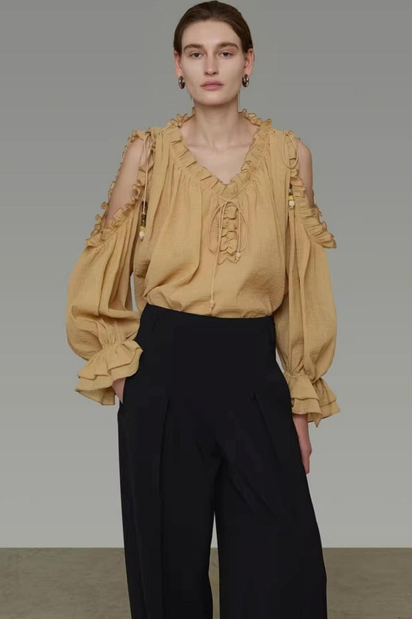Off-Shoulder Ruffle Loose Shirt