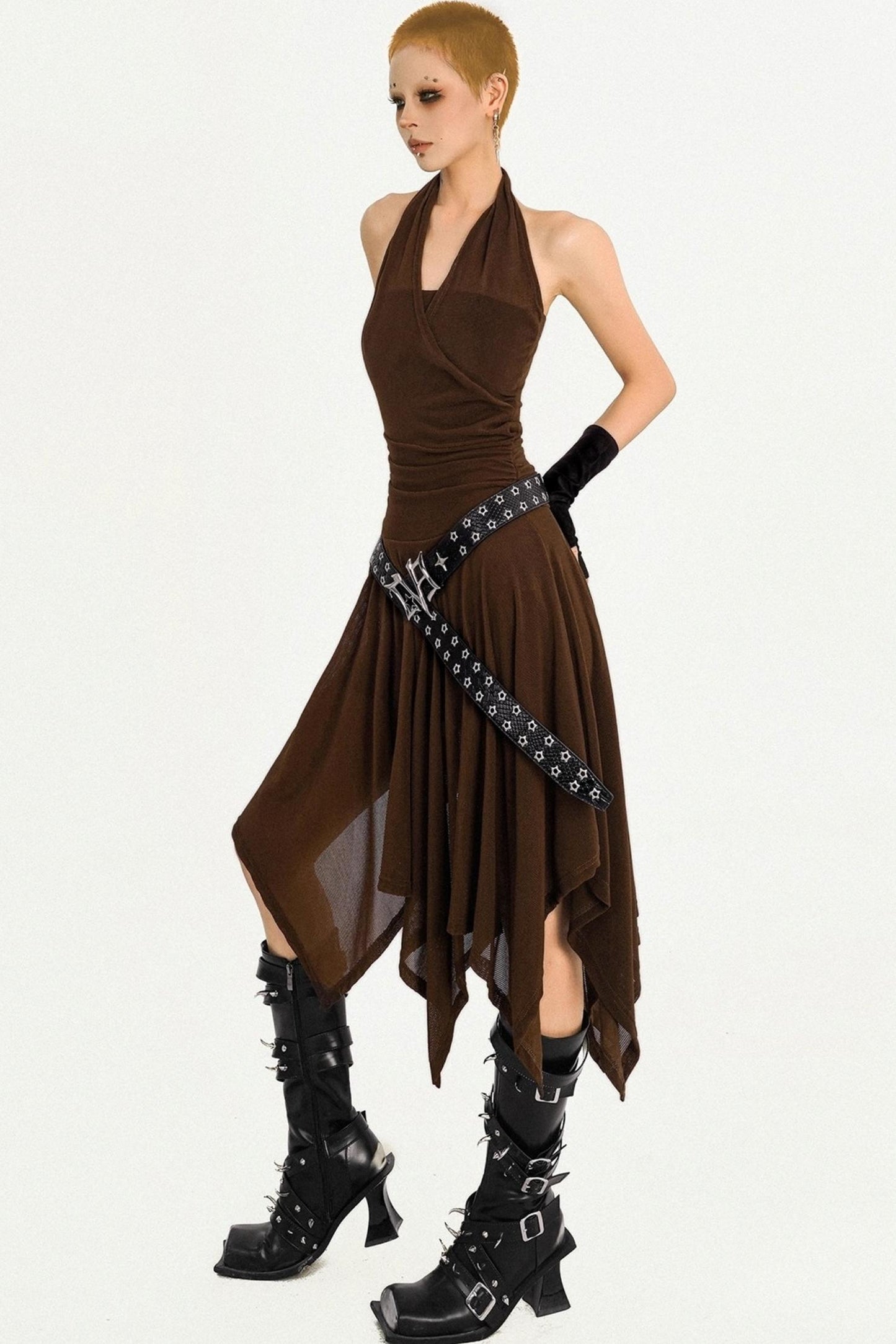 Vintage Coffee High-End Halterneck Dress