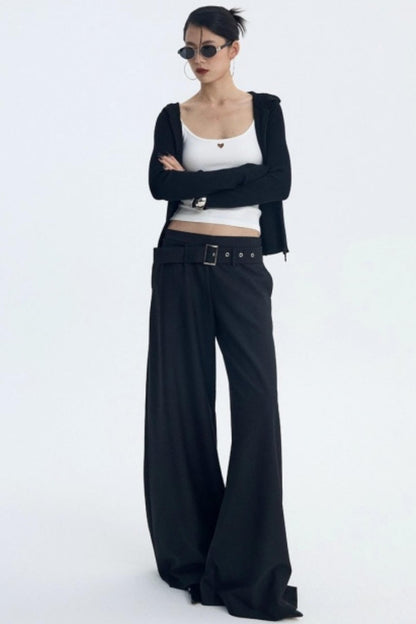 Detachable Belt Wide-Leg Pants
