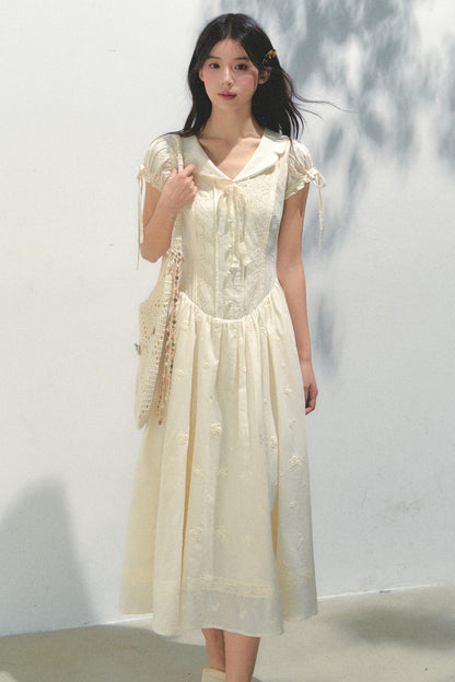 Holiday Embroidered Bubble Sleeve Dress