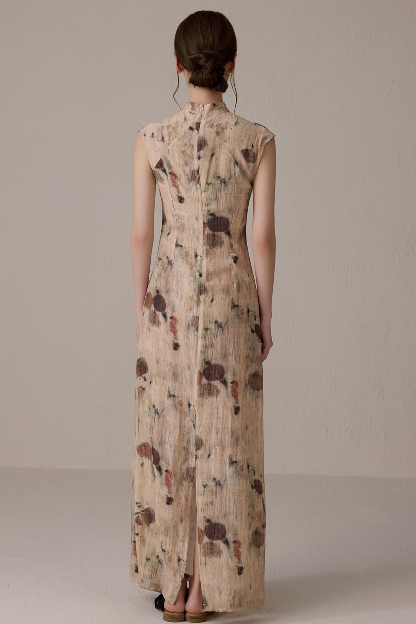 Slim Waist Floral Cheongsam Dress